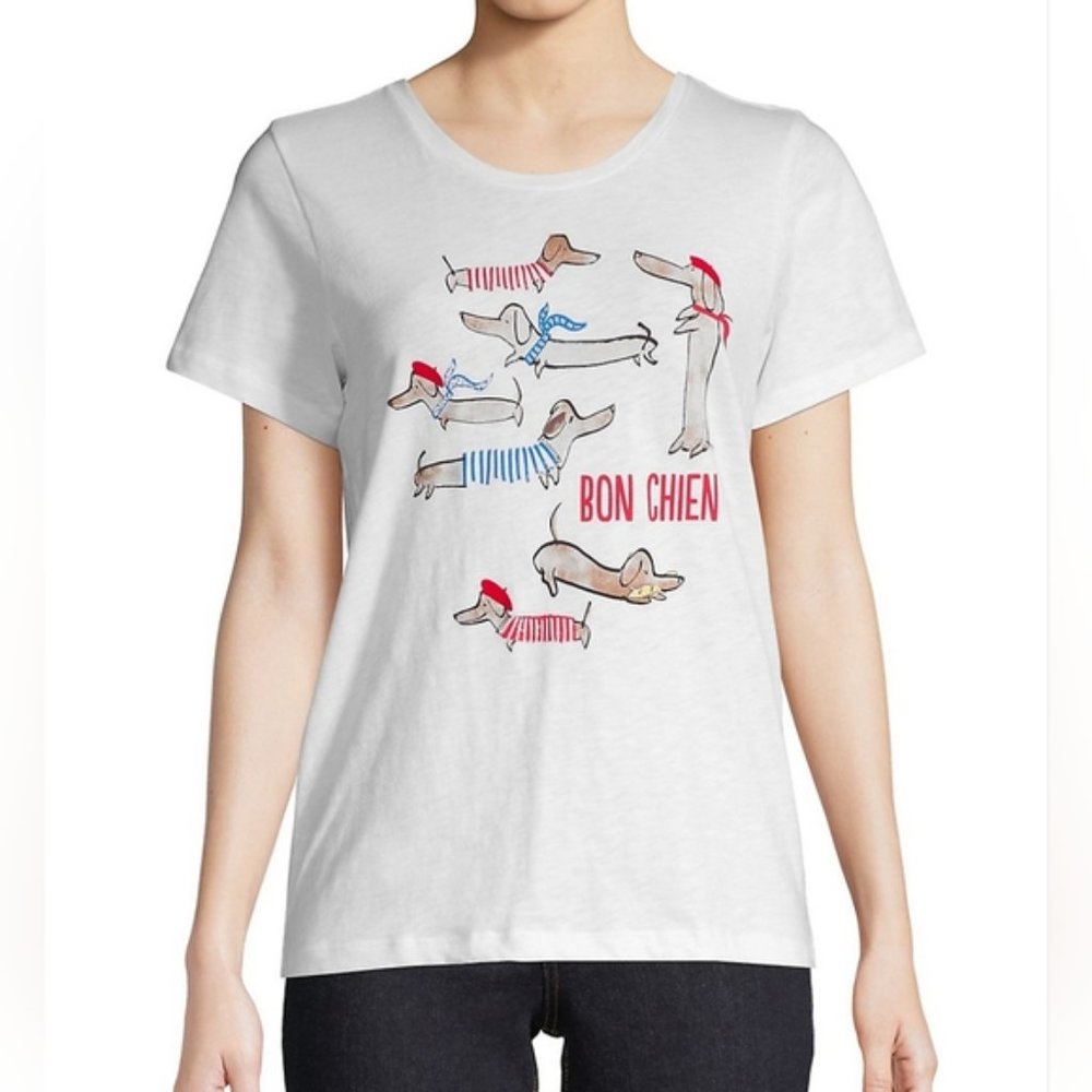 J. Crew Mercantile Women's Parisian Dog Graphic Tee T-Shirt Weiner Dogs Daschund - Picture 2 of 7